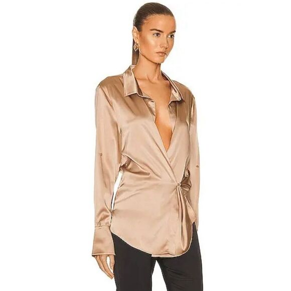 SER.O.YA Karry Silk Side Fasten Blouse in Natural Beige Size L - Picture 3 of 12